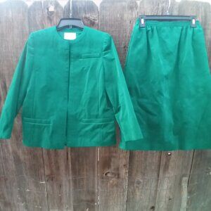 VINTAGE ABE SCHRADER SKIRT SUIT SIZE 6 VIBRANT TURQUOISE FAUX SUEDE Y2K 1970s